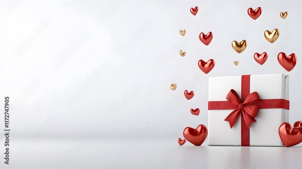 Gift box surrounded by floating hearts romantic setting digital artwork soft lighting concept of love and celebration Gift box surrounded by floating hearts romantic setting digital artwork soft lighting concept of love and celebration