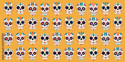 Foto Ilustración de calaveras mexicanas típicas de la cultura de México