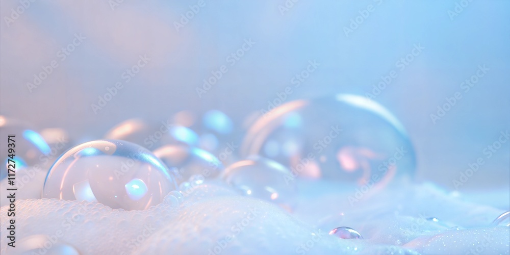 Dreamy Iridescent Soap Bubbles on Soft Foam with Pastel Colors