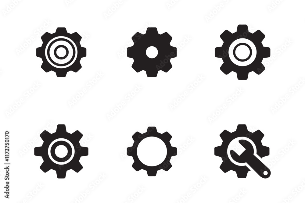 Gear icon set. Gear Settings symbol, cogwheel. Functions symbol. Settings icon vector Illustration Gear icon set. Gear Settings symbol, cogwheel. Functions symbol. Settings icon vector Illustration