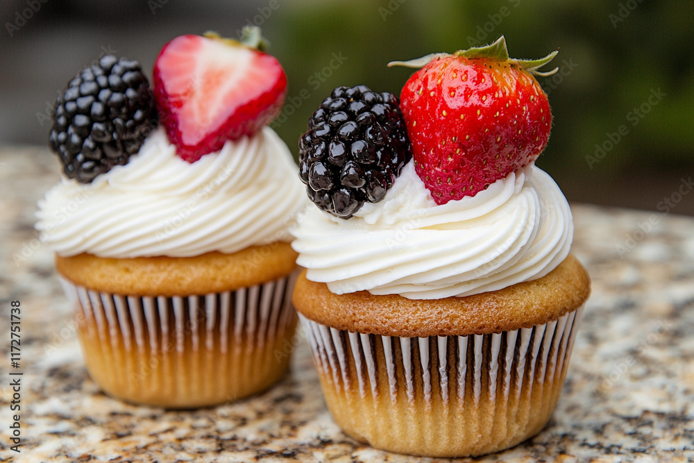 Cupcakes with berries and frosting Cupcakes with berries and frosting