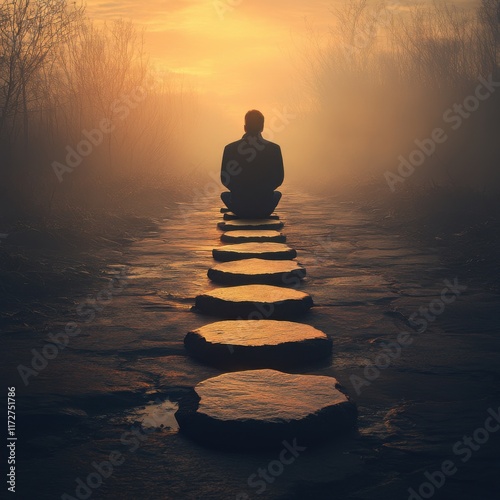 Exploring Personal Growth Through a Glowing Timeline of Progress at Sunset Outdoor Scene Inspirational Journey Contemplative View Reflective Concept