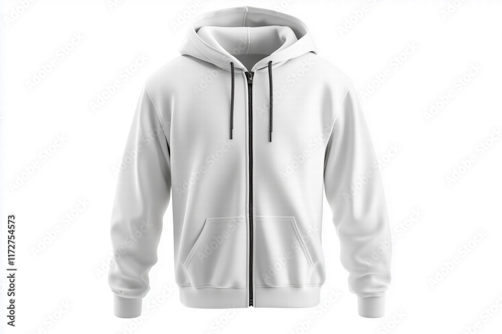 A plain white zip-up zipped hoodie mockup with a front pocket and drawstrings, displayed on a white background. Sweatshirt with hood long sleeve for print. A plain white zip-up zipped hoodie mockup with a front pocket and drawstrings, displayed on a white background. Sweatshirt with hood long sleeve for print.