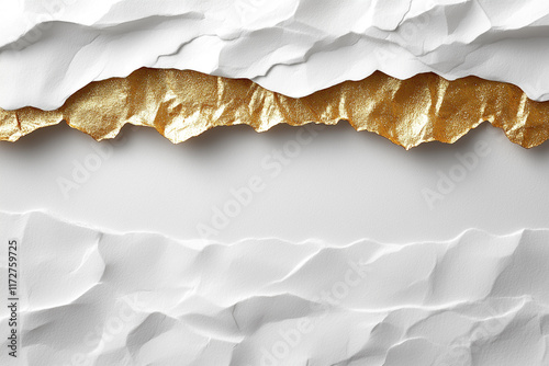 Gleaming Gold and Crisp Paper Texture Abstract Design with Tear Edge Effect , Luxury, and artistic background concepts. photo