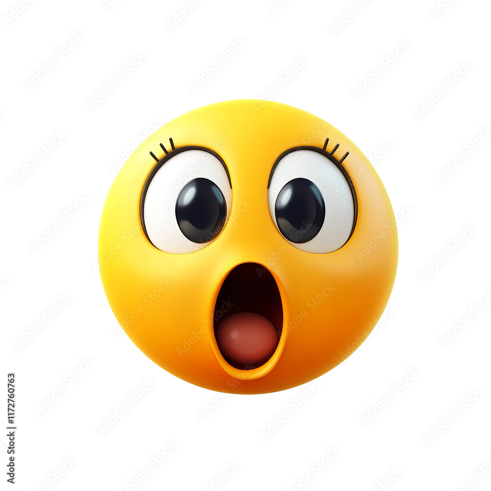 yellow shocked emoji with large eyes 3d rendering isolated on a white background