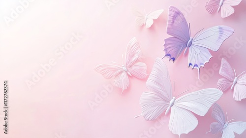 Delicate Spring Background with Pink and Purple Butterflies in Soft Light
