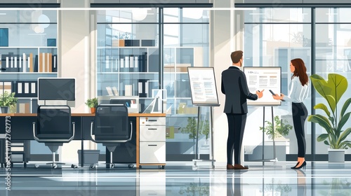 Wallpaper Mural Business Meeting in Modern Office Space with Presentation Board and Professional Collaboration Torontodigital.ca