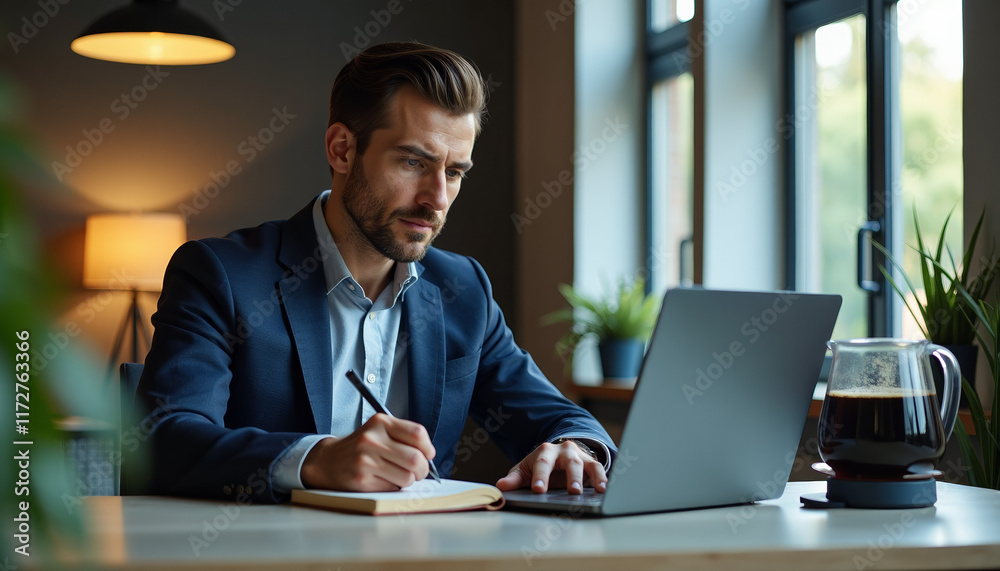 Obraz premium Focused Business Professional Working on Laptop