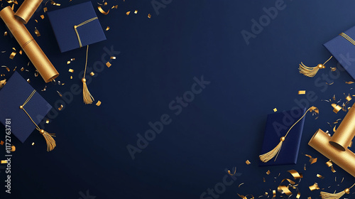 Graduation Design with Mortarboards and Diploma Scrolls