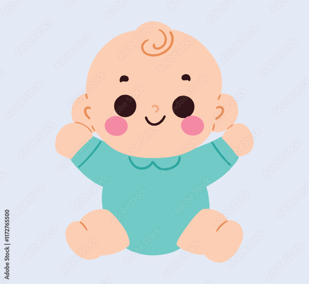 Adorable Happy Baby in Teal Onesie Infant Illustration Cute Cartoon Child Adorable Happy Baby in Teal Onesie Infant Illustration Cute Cartoon Child