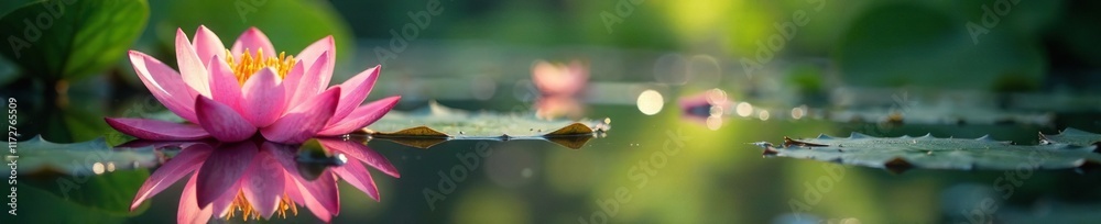 Reflections of lily flowers in the water's surface, garden, peaceful Reflections of lily flowers in the water's surface, garden, peaceful