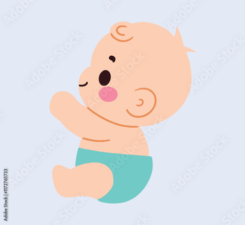 Adorable Baby Illustration Cute Infant in Diaper Reaching Cartoon Style