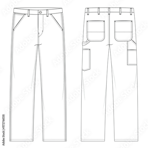 Carpenter denim pants mockup template clothing vector design