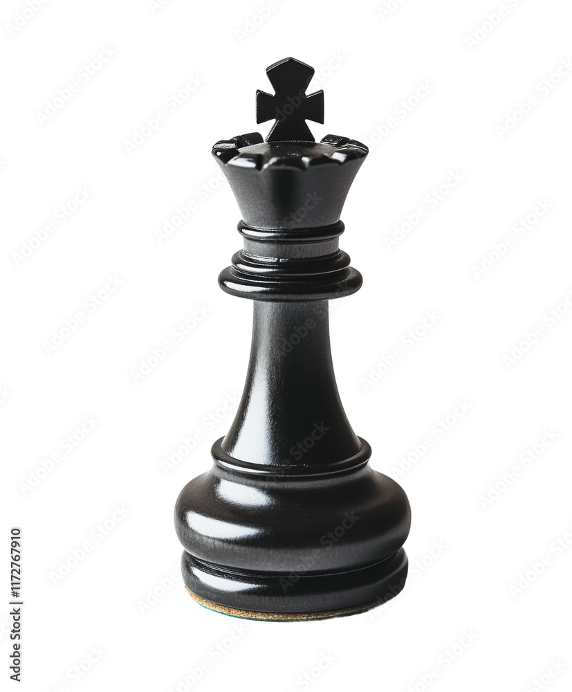 Glossy black chess king piece with elegant design, strategy game icon, classic board game element isolated on transparent background Glossy black chess king piece with elegant design, strategy game icon, classic board game element isolated on transparent background
