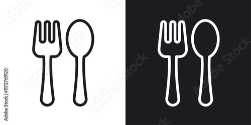 Spoon and Fork icons set vectors on white background.