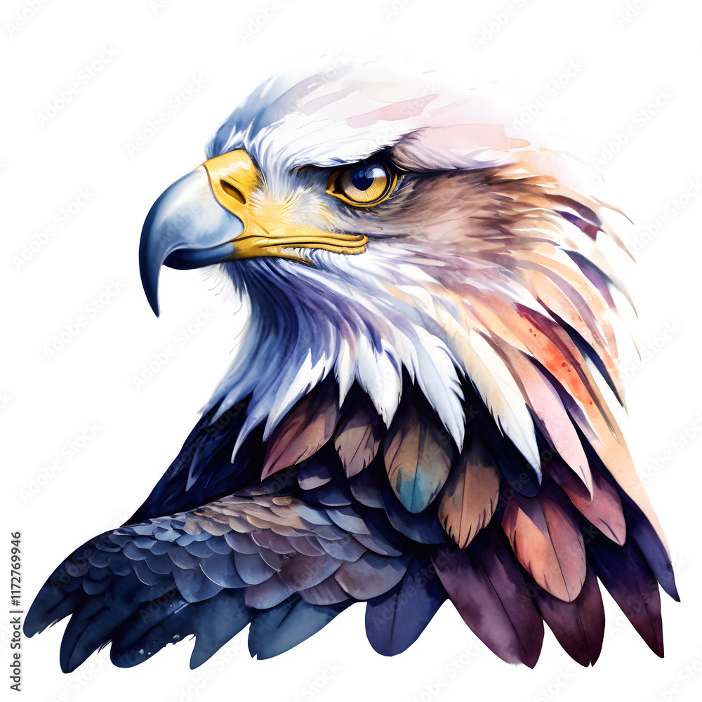 Obraz premium Artistic Watercolor Illustration of a Soaring Eagle with Bright Colors on Transparent Background