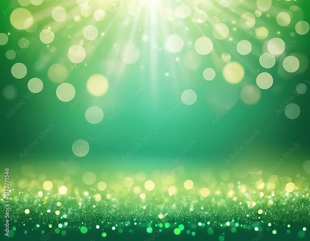 Green Bokeh Background With Sparkling Lights And Rays Green Bokeh Background With Sparkling Lights And Rays