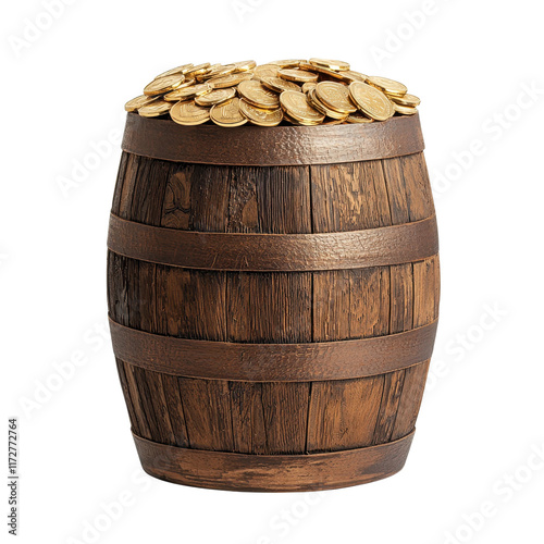 Wooden Barrel Overflowing with Shiny Gold Coins photo