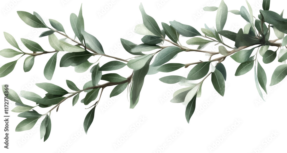 Naklejka premium Realistic olive branch with green and grey tones, botanical art design, natural foliage element, Mediterranean concept isolated on transparent background