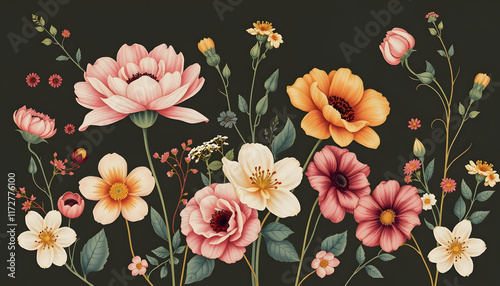 Wallpaper Mural Botanic set of detailed floral poster. Luxury vintage flowers and brunch collection for wedding invitation, wallpaper art or save the date card. Botanical vector, minimalism, with white tones Torontodigital.ca