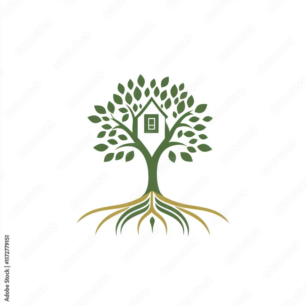 Fototapeta premium Green Tree House Home Nature Roots Logo Design