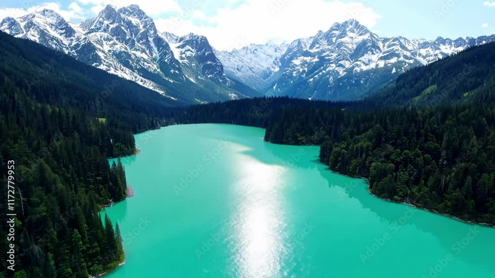 Breathtaking turquoise lake surrounded by majestic mountains and lush forests in the heart of nature Breathtaking turquoise lake surrounded by majestic mountains and lush forests in the heart of nature
