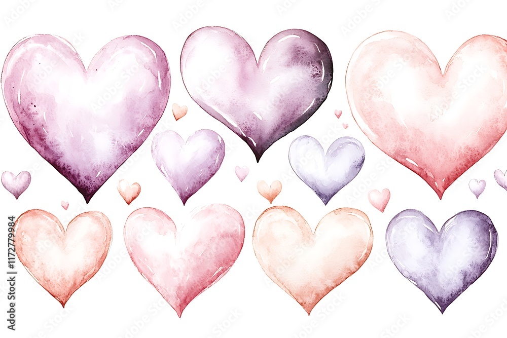 Fototapeta premium Watercolor Hearts: Romantic Valentine's Design - Watercolor textures