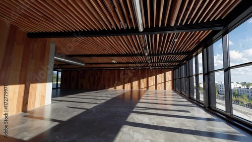 Wallpaper Mural Modern Wooden Interior with Large Windows and Sunlight Torontodigital.ca