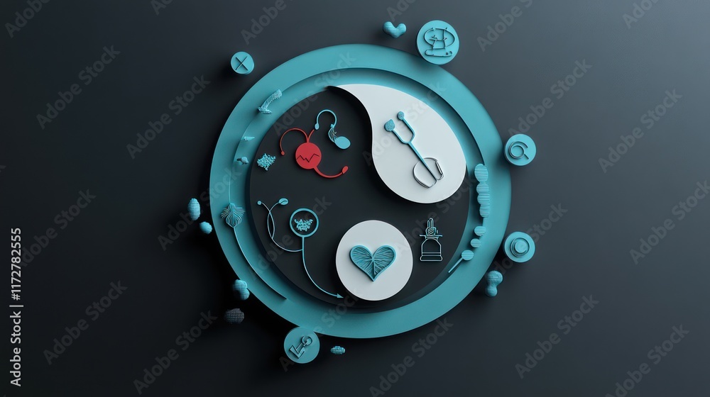 Mind and Body 3D paper yin yang symbol background Mind and Body 3D paper yin yang symbol background
