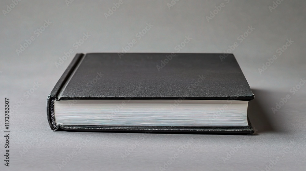 Clean Black Book on Grey Background with Copy Space Available Clean Black Book on Grey Background with Copy Space Available