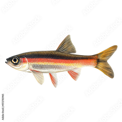 Redside dace fish realistic with white bakcground