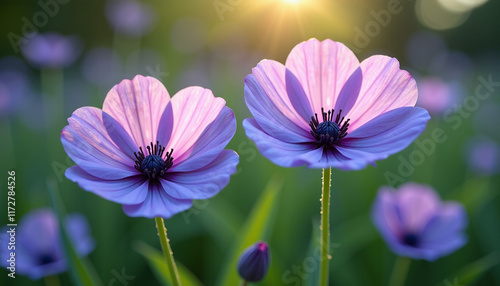 Radiant Purple and Pink Flowers in Nature's Embrace