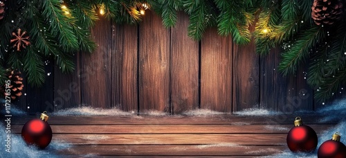 Wooden background with christmas decoration  -  Panorama- Banner