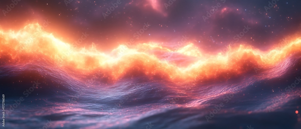 Fototapeta premium Fiery, wave-like cosmic landscape.