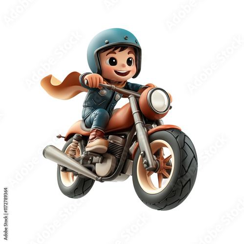 Obraz na płótnie cartoon boy riding a motorcycle isolated on a white background w salonie