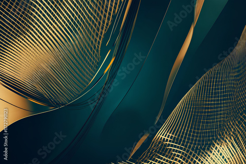 Abstract design with lines and curves in blue and black featuring futuristic waves and motion patterns photo