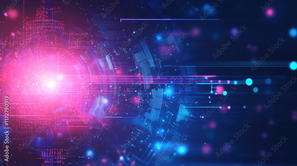 Obraz premium Vibrant digital abstraction showcasing light and motion through colorful patterns in a futuristic setting