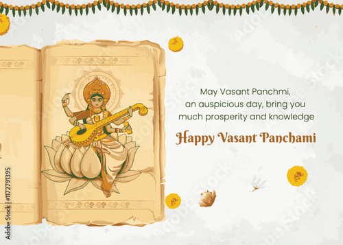 Maa saraswati with book Happy vasant or basant panchami