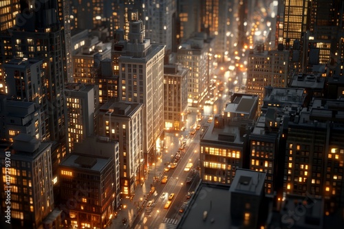 Vibrant city skyline illuminated at night showcasing bustling streets and bright lights in an urban landscape