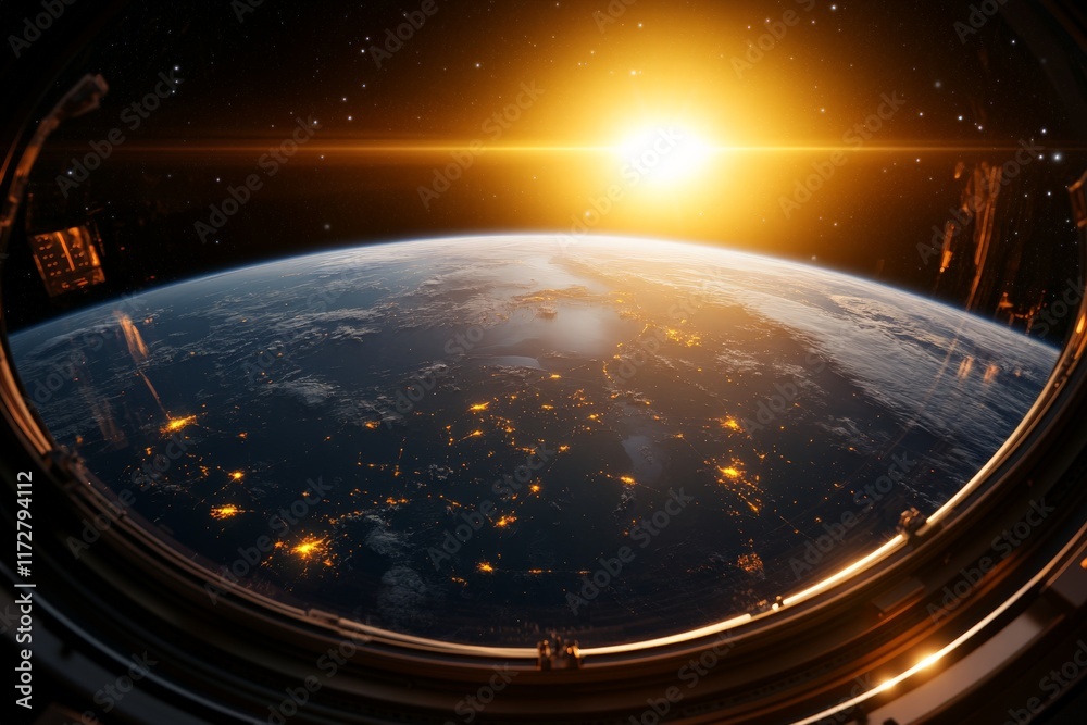 Obraz premium Breathtaking view of Earth from the International Space Station during sunrise over the horizon