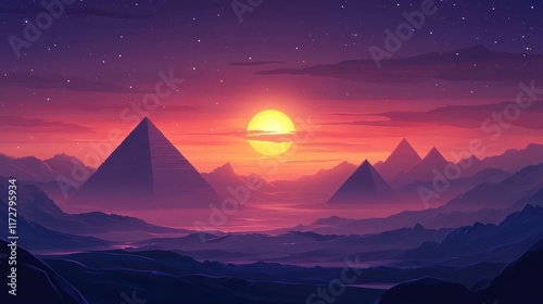 Sunset view of the Great Pyramids of Giza with a silhouetted figure during a picturesque evening