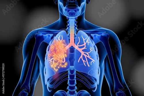 Anatomical Illustration of Lungs with Glowing Highlights Respiratory System Focus