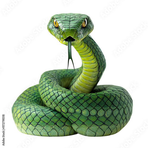 green viper snake hyper realistic isolated on a white background