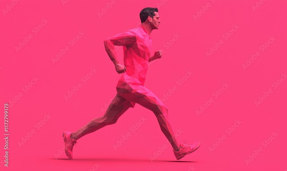 Abstract Runner in Pink with Geometric Low-Poly Design Style Abstract Runner in Pink with Geometric Low-Poly Design Style