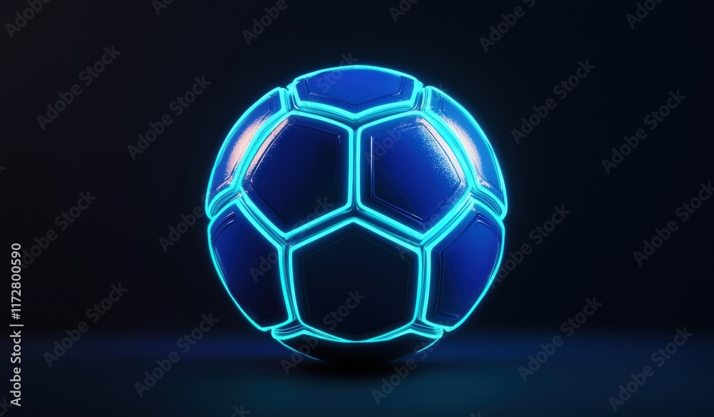 Fototapeta premium Futuristic Soccer Ball with Neon Glow on Dark Background