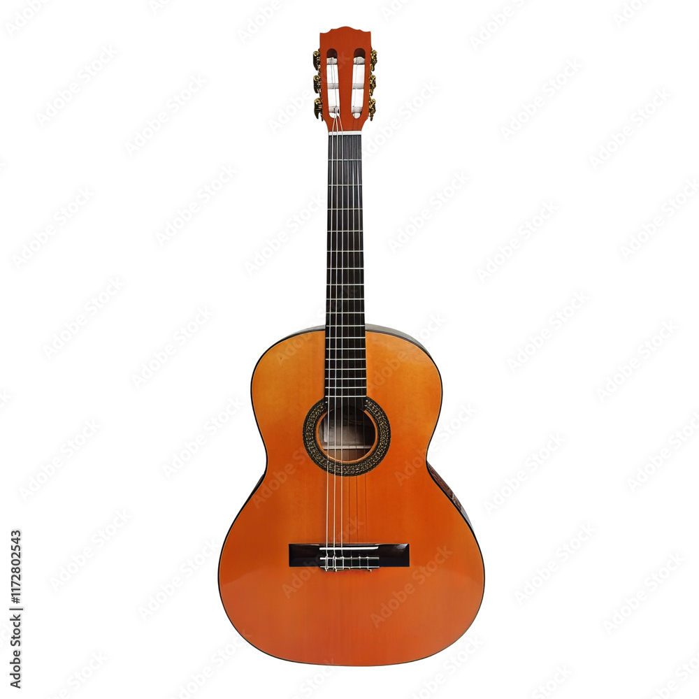 Obraz premium Acoustic Guitar: A detailed and focused studio shot of an acoustic guitar, showcasing its elegant design and acoustic features against a neutral background.