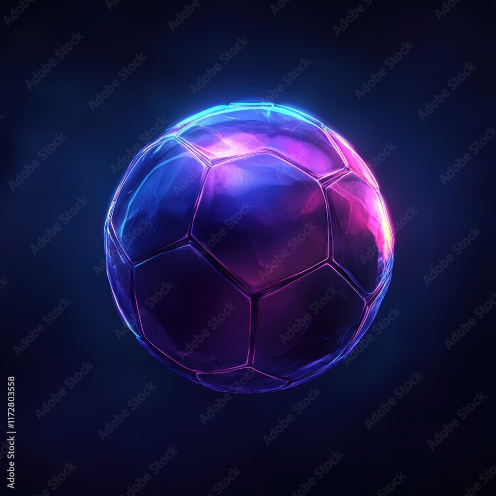 Fototapeta premium Colorful Futuristic Soccer Ball with Neon Glow and Dark Background