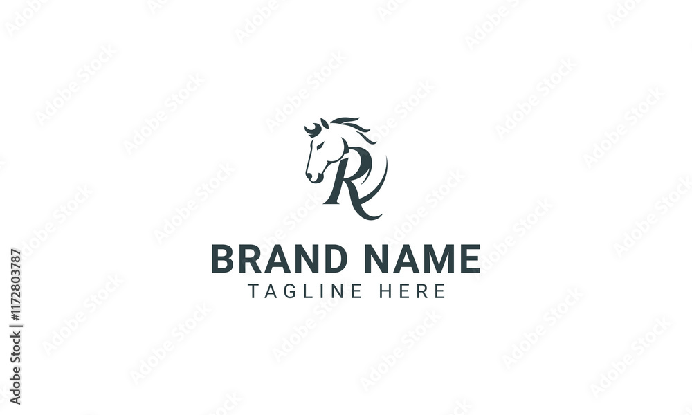 Creative Minimalist Letter R Horse Head Logo Design Vector Illustration