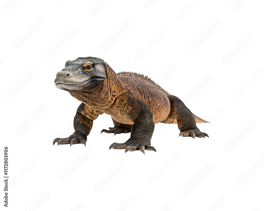 A Komodo dragon, isolated on a black background. A Komodo dragon, isolated on a black background.