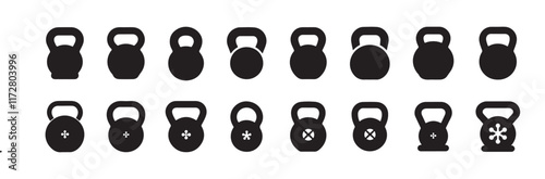Kettlebell icon collection on white background